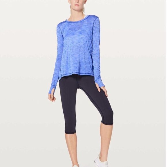 Lululemon Beat The Heat Heathered Blazer Blue Long Sleeve Top Size 10 Open Back - Picture 2 of 9